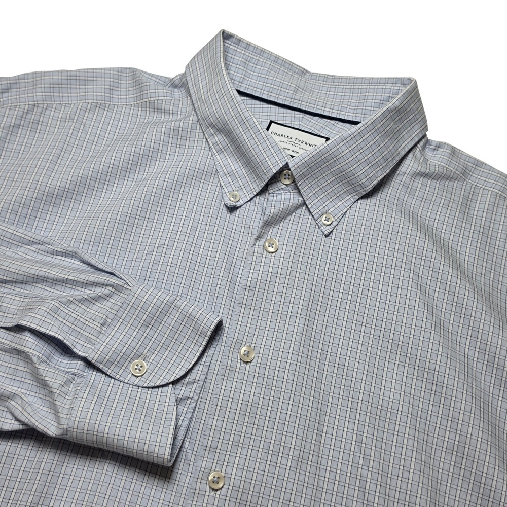 Charles Tyrwhitt Mens Dress Shirt 19 37 Blue Check Non Iron Classic Fit Cotton